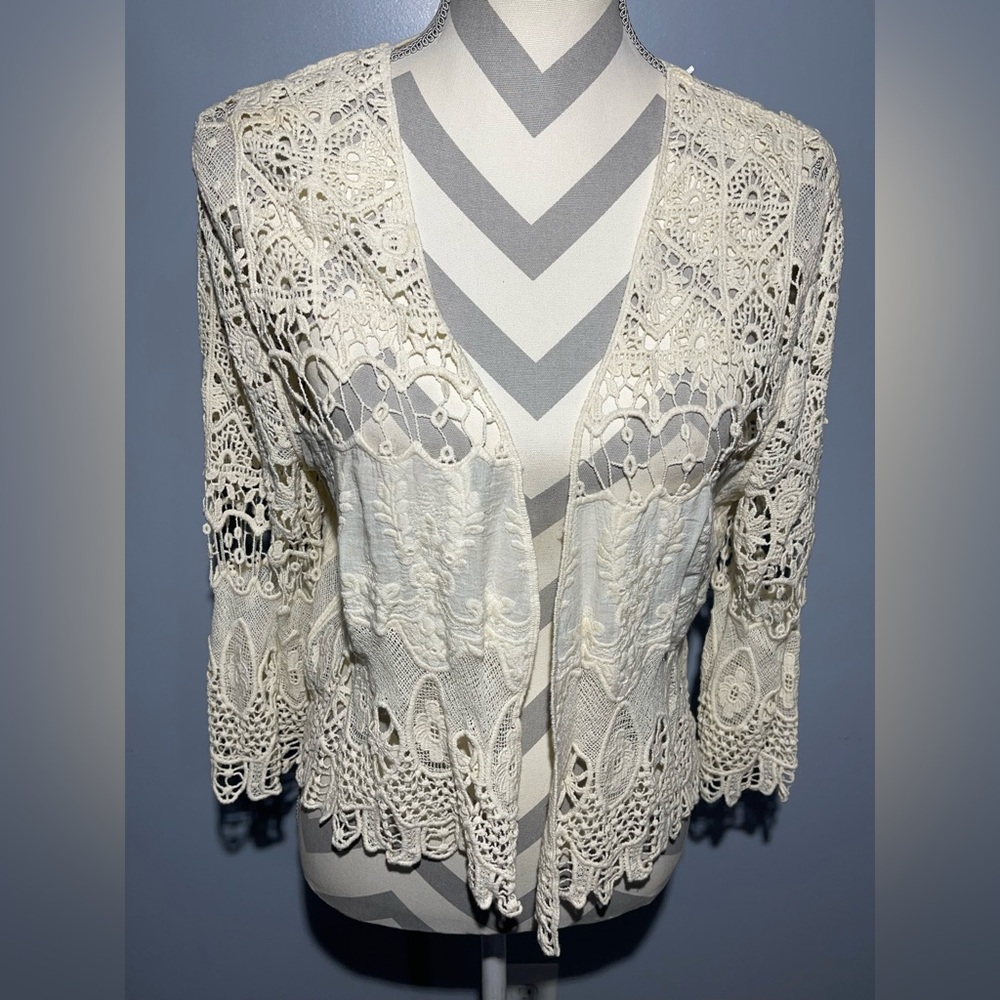 NY Collection Cream Crochet Cardigan
